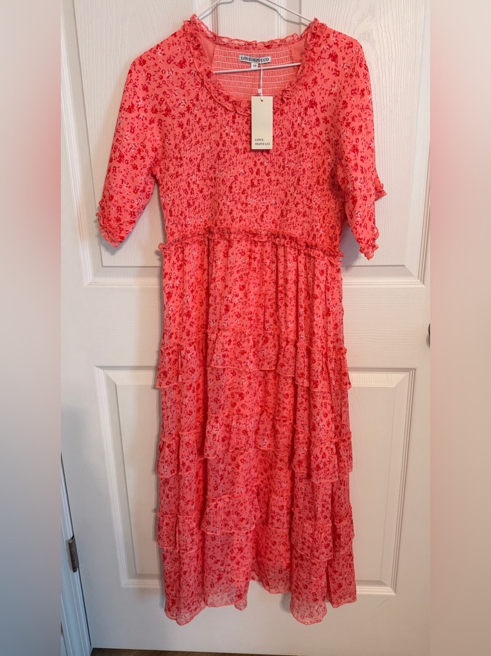 Coral Floral Maxi Dress with Ruffle Tiers